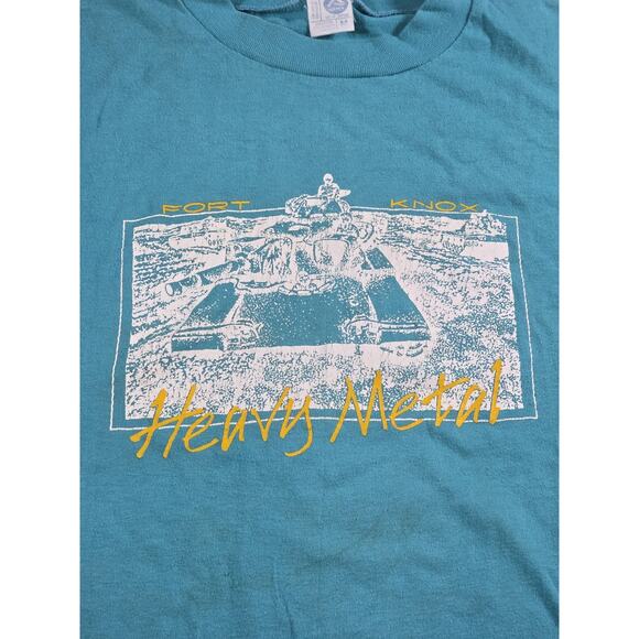 Vintage 80s Ft Knox Heavy Metal Shirt Teal Size Small - Picture 2 of 4